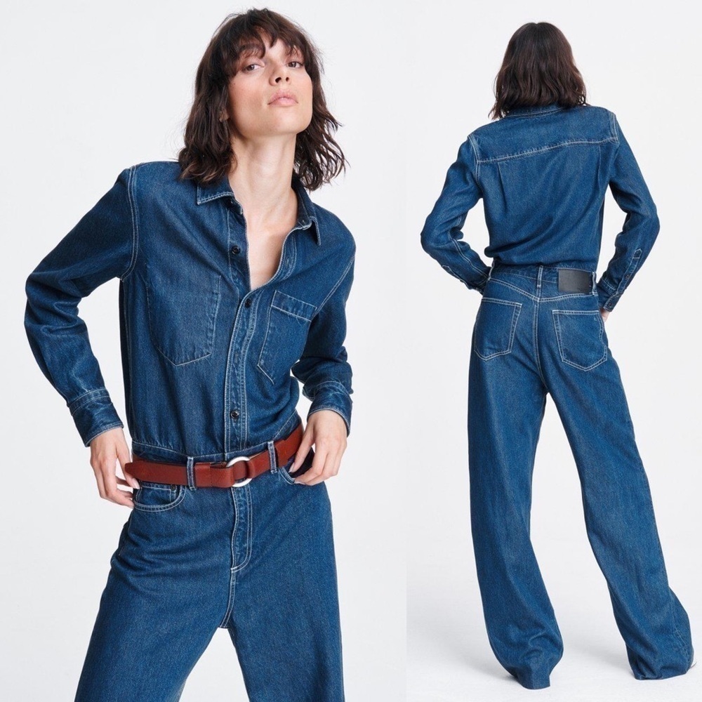 Rag & Bone Willow Denim Wide Leg Jumpsuit One Piece Indigo Size 23 NWT